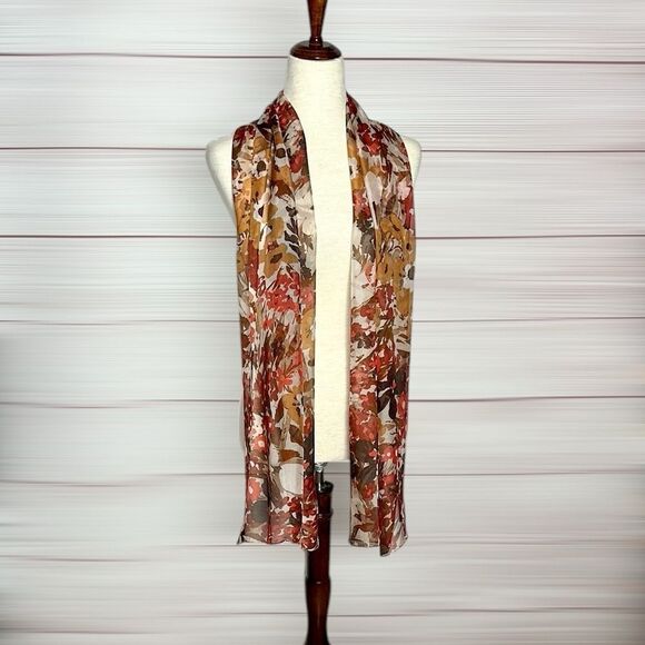 NWT Anne Klein Silk Chiffon Oblong Scarf
Floral Ivory Tan Coral Lightweight - Picture 4 of 10